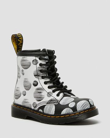 Black Kids' Dr Martens Toddler 1460 Polka Dot Leather Lace Up Boots | CA 703SGL